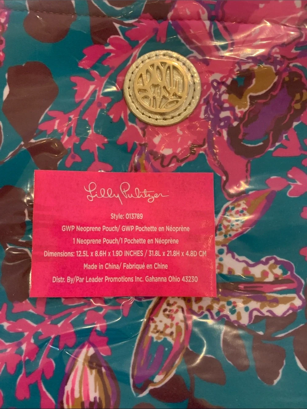 Lilly Pulitzer Teal & Hot Pink Floral Cosmetic Pouch